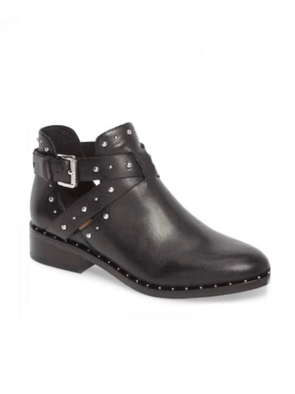Nordstrom Halogen Black Leather Studded Harness Ankle Boots Size 8.5 Like New